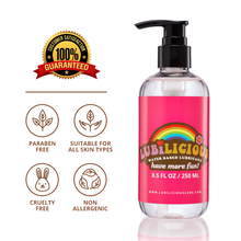 Load image into Gallery viewer, bottle of Original water based personal lubricant 8.5 oz with badges 100% satisfaction guaranteed, paraben free, suitable for all skin types, no animal testing, cruelty free, non allergenic, hypoallergenic, safe for pH, safe to use