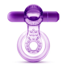Load image into Gallery viewer, Play With Me Lick It Vibrating Double Strap Cock Ring Purple