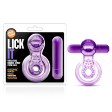 Load image into Gallery viewer, Play With Me Lick It Vibrating Double Strap Cock Ring Purple