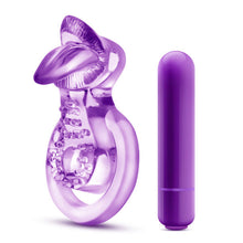 Load image into Gallery viewer, Play With Me Lick It Vibrating Double Strap Cock Ring Purple