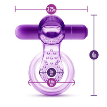 Load image into Gallery viewer, Play With Me Lick It Vibrating Double Strap Cock Ring Purple