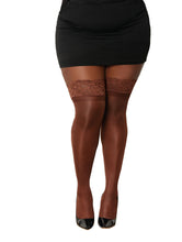 Load image into Gallery viewer, Sheer Thigh High W/ Stay Up Lace Top Espresso Q/s