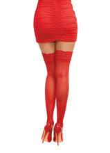 Load image into Gallery viewer, Sheer Thigh High W/ Stay Up Lace Top Red O/s
