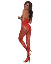 Load image into Gallery viewer, Open Cup Bodystocking W/ Knitted Lace Teddy Lipstick Red O/s