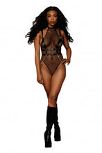 Load image into Gallery viewer, Faux-leather & Mesh Garter Slip Set Black O/s