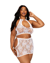 Load image into Gallery viewer, Seamless Lace Bralette & Mini Skirt Set White Q/s