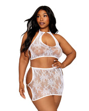 Load image into Gallery viewer, Seamless Lace Bralette & Mini Skirt Set White Q/s