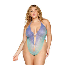 Load image into Gallery viewer, Ombre Stretch Lace Teddy W/ Butterfly Charms Lavender Haze /seafoam Osq