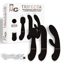Load image into Gallery viewer, Trifecta Rechargeable Vibrator W/ 3 Interchangeable Heads Black