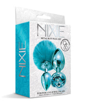 Load image into Gallery viewer, Nixie Metal Butt Plug Set Pom Pom & Jewel Blue Metallic