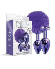 Load image into Gallery viewer, Nixie Metal Butt Plug Set Pom Pom & Jewel Purple Metallic
