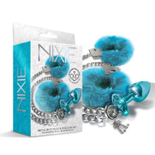 Load image into Gallery viewer, Nixie Metal Plug & Furry Cuff Set Blue Metallic