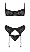 Load image into Gallery viewer, Ooh La Lace Demi Bra Garter & Tanga Black L/xl