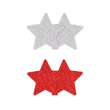 Load image into Gallery viewer, Pretty Pasties Glitter Stars Red/silver 2 Pair