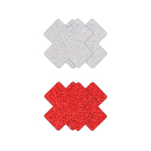 Load image into Gallery viewer, Pretty Pasties Glitter Cross Red/silver 2 Pair