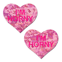 Load image into Gallery viewer, Pastease Love Liquid Pink Heart I'm Horny Nipple Pasties