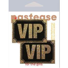 Load image into Gallery viewer, Pastease Vip Gold Glitter On Liquid Black Nipple Pasties