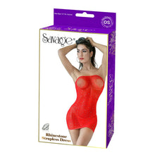 Load image into Gallery viewer, Rhinestone Strapless Dress Red