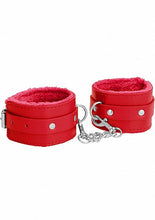 Load image into Gallery viewer, Ouch! Plush Leather Handcuffs Red