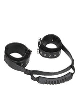 Load image into Gallery viewer, B&w Bonded Leather Hand Cuffs W/ Handle & Adjustable Straps