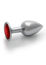 Load image into Gallery viewer, Round Gem Butt Plug Small Silver Ruby Red