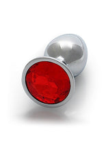 Load image into Gallery viewer, Round Gem Butt Plug Small Silver Ruby Red