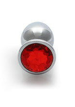 Load image into Gallery viewer, Round Gem Butt Plug Medium Silver Ruby Red