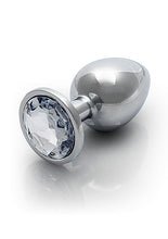 Load image into Gallery viewer, Round Gem Butt Plug Medium Silver Diamond