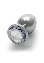 Load image into Gallery viewer, Round Gem Butt Plug Medium Silver Diamond