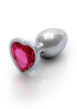 Load image into Gallery viewer, Heart Gem Butt Plug Small Silver Rubellite Pink