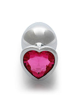 Load image into Gallery viewer, Heart Gem Butt Plug Medium Silver Rubellite Pink