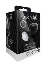 Load image into Gallery viewer, Round Gem Butt Plug Medium Gunmetal Diamond