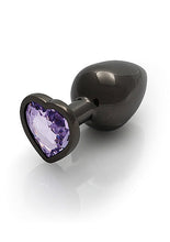 Load image into Gallery viewer, Heart Gem Butt Plug Medium Gunmetal Amethyst