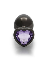 Load image into Gallery viewer, Heart Gem Butt Plug Medium Gunmetal Amethyst