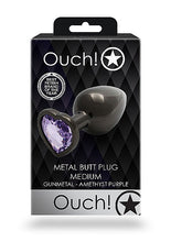 Load image into Gallery viewer, Heart Gem Butt Plug Medium Gunmetal Amethyst