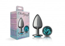Load image into Gallery viewer, Cheeky Charms Round Teal Large Gunmetal Butt Plug