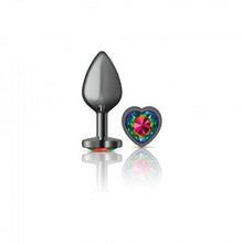 Load image into Gallery viewer, Cheeky Charms Heart Rainbow Medium Gunmetal Butt Plug