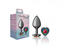Load image into Gallery viewer, Cheeky Charms Heart Rainbow Medium Gunmetal Butt Plug