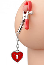 Load image into Gallery viewer, Master Series Charmed Heart Padlock Nipple Clamps