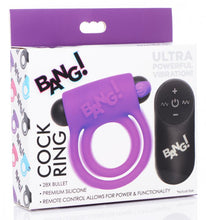 Load image into Gallery viewer, Bang! Silicone Cock Ring & Bullet W/ Remote Purple