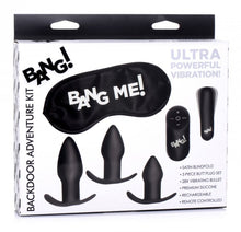 Load image into Gallery viewer, Bang! Backdoor Adventure 3pc Butt Plug Bullet & Blindfold Kit Black