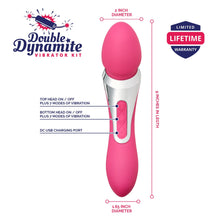 Load image into Gallery viewer, close up of control buttons on couples vibrator Double Dynamite by Lubilicious - two ended insertable vibrator - perfect lesbian penetration vibrator or for solo masturbation and with USB charging port