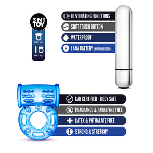 Stay Hard 10 Function Bull Ring Blue Vibrating