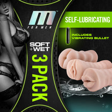 Load image into Gallery viewer, M For Men 3 Pk Vibrating Self Lubricating Stroker Sleeve Kit Vanilla
