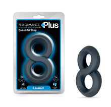 Load image into Gallery viewer, Performance Plus Launch Double Strap Cock&amp;ball Ring Black
