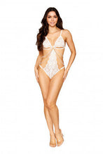 Load image into Gallery viewer, Stretch Lace Teddy W/ Pearls &amp; Chain White O/s
