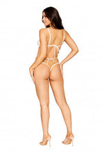 Load image into Gallery viewer, Stretch Lace Teddy W/ Pearls &amp; Chain White O/s

