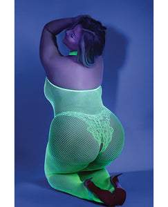 Glow Moonbeam Crotchless Bodystocking Neon Green Q/s