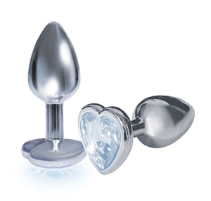 9's Silver Starter Heart Bejeweled Steel Plug Diamond