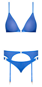 Sassy Bra Garter & Rouched Panty Cobalt L/xl